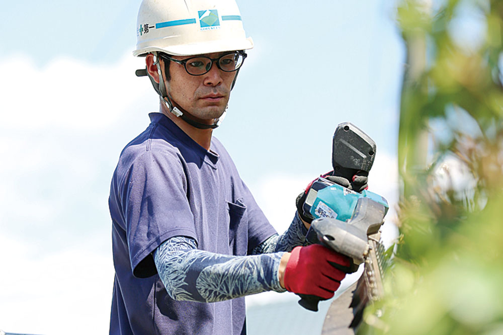 トリマーによる刈り込み剪定作業